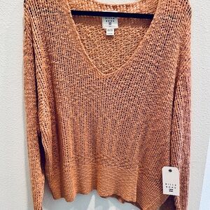 Billabong Open-Knit V-Neck Sweater in Rusty Orange